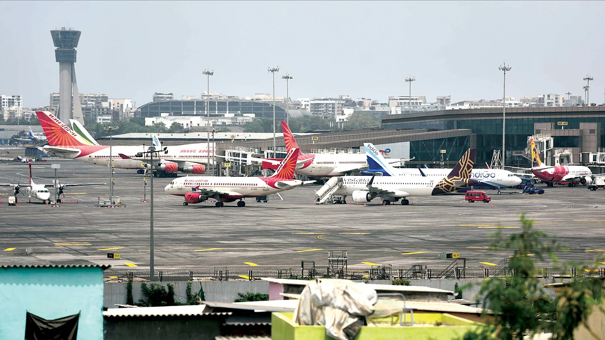 Planes clustered at an Indian airport