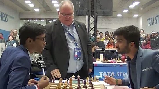 Neck-and-neck: Pragg (left) and Gukesh at Tata Steel Chess