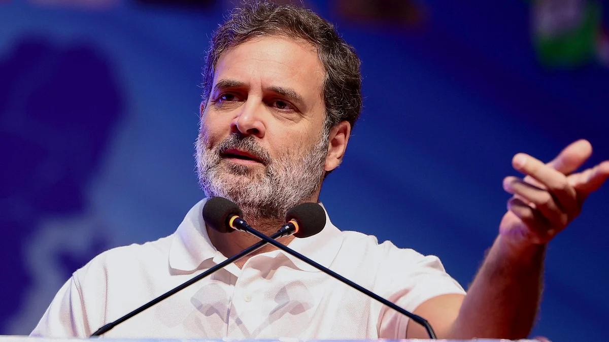 Rahul Gandhi addresses a party meeting in Bhopal (photo: PTI)
