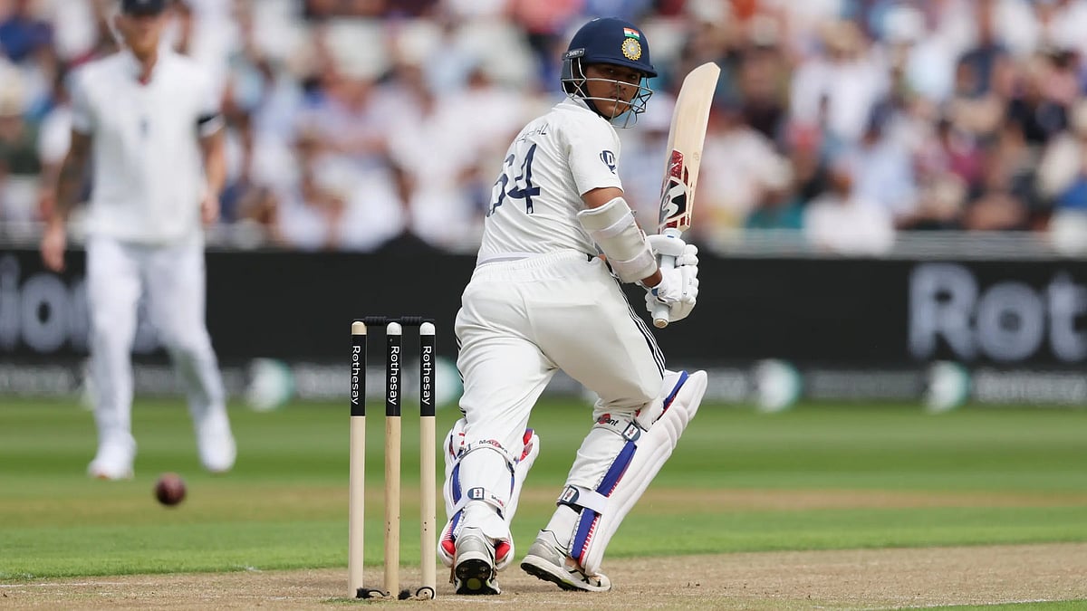 Yashasvi Jaiswal in action during his 87 at Edgbaston