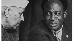 Jawaharlal Nehru with Ghanaian ex-president Kwame Nkrumah (photo: @Jairam_Ramesh/X)