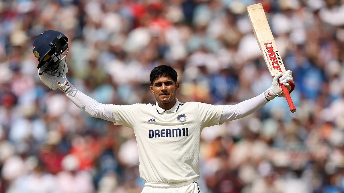 Shubman Gill on reaching his double hundred at Edgbaston (photo: @BCCI/X)