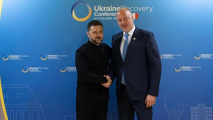 Volodymyr Zelenskyy with Bulgarian PM Rosen Zhelyazkov (photo: @ZelenskyyUa/X)