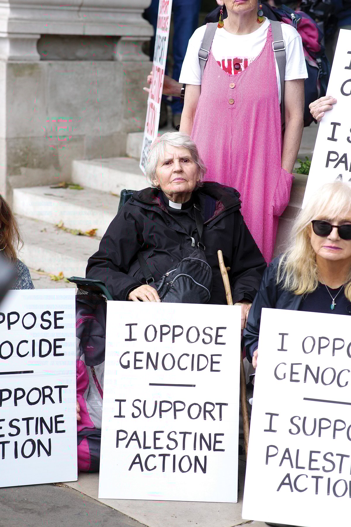 Retired Reverend Sue Parfitt with her placard