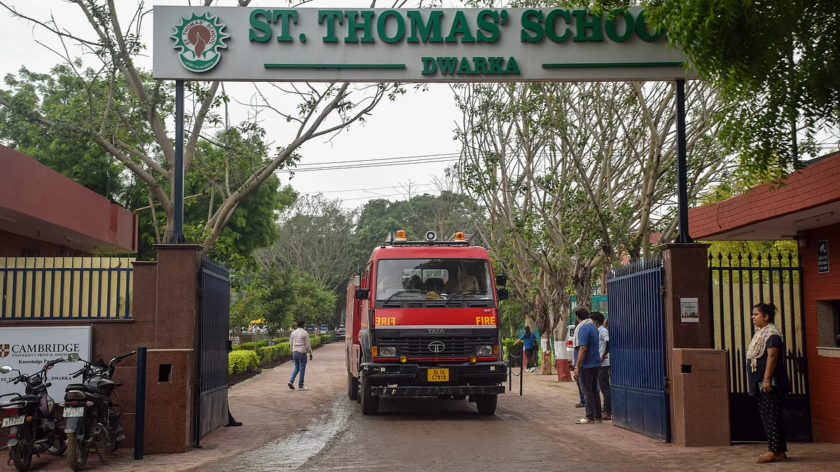 A fire tender at St Thomas School in New Delhi on 16 July (photo: PTI)