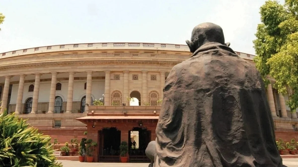 Mahatma Gandhi's statue in the Parliament complex