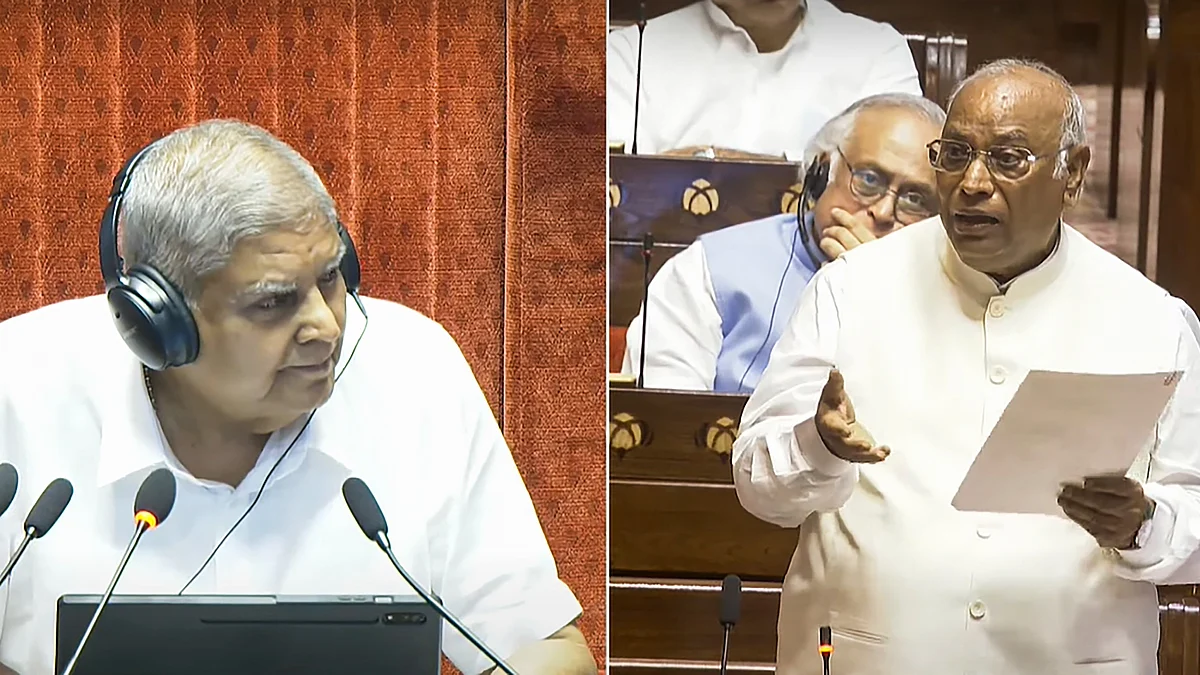 Mallikarjun Kharge speaks during Monsoon session of Parliament on 21 July (photo: PTI)