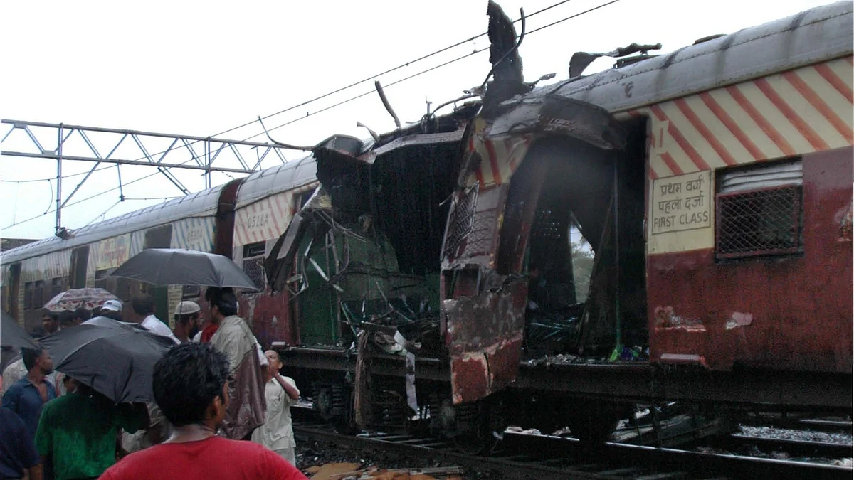 A coach damaged by the 2006 bomb blast, at Matunga station (photo: PTI)