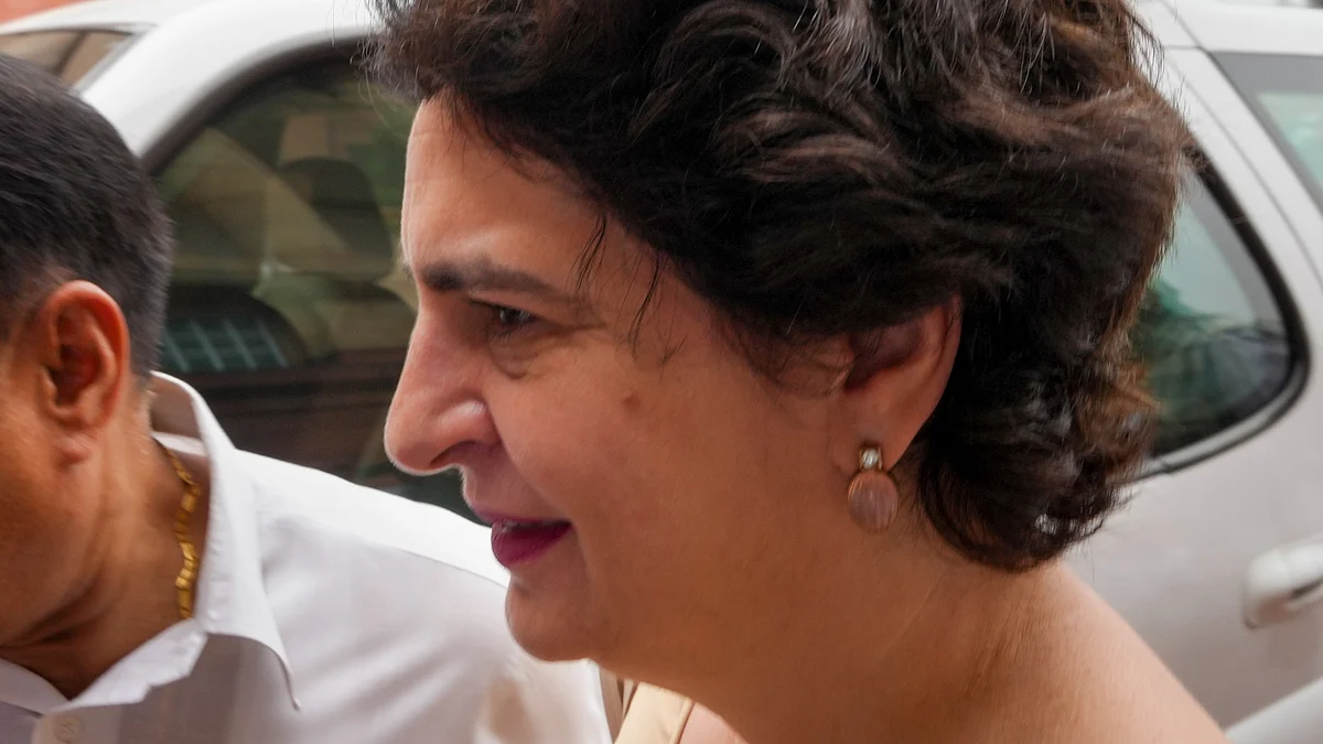 Priyanka Gandhi Vadra arrives at Parliament in New Delhi on 21 July (photo: PTI)