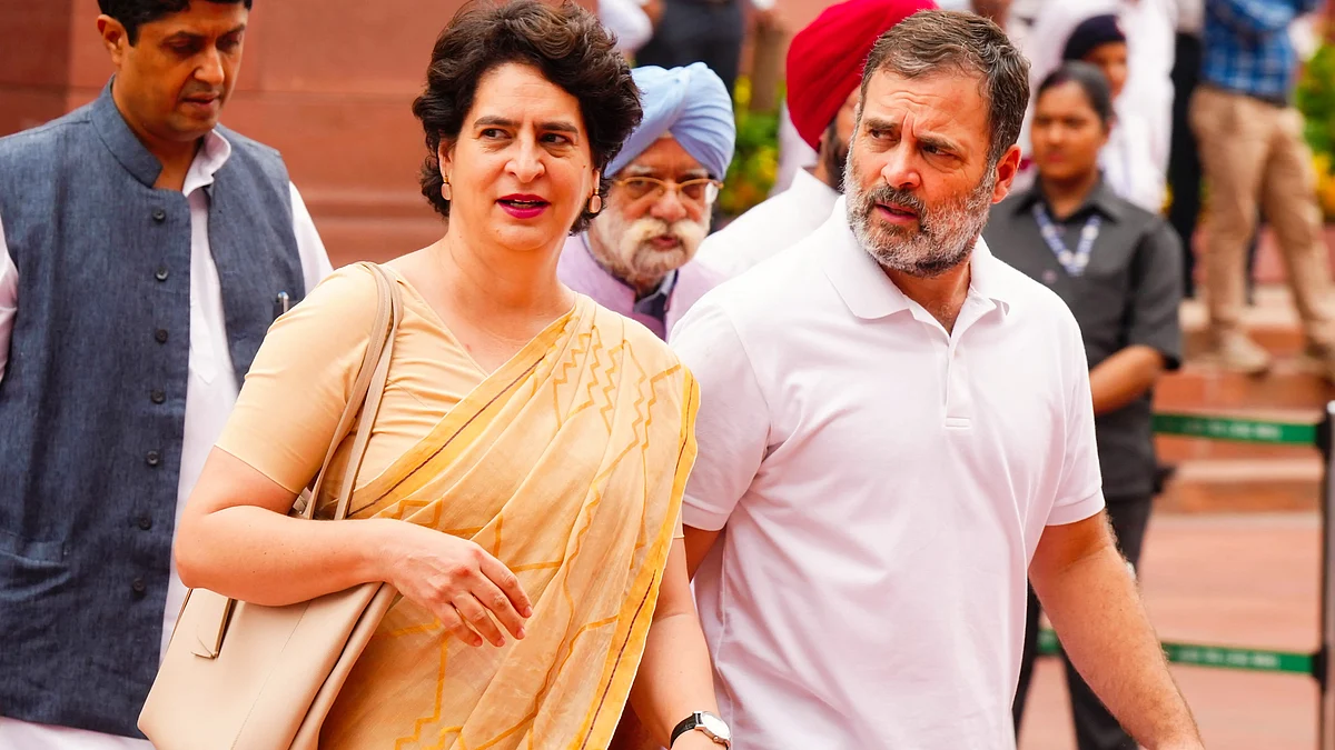 Rahul Gandhi and Priyanka Gandhi Vadra arrive for the monsoon session of Parliament (photo: PTI)