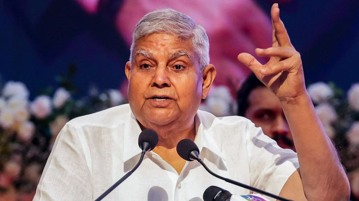 Jagdeep Dhankhar speaks during an event in Lucknow on 21 July (photo: PTI)