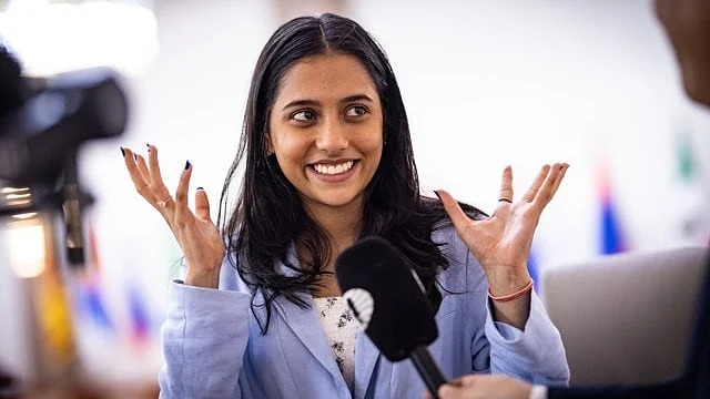 An elated Divya Deshmukh speaking to the media after making the final