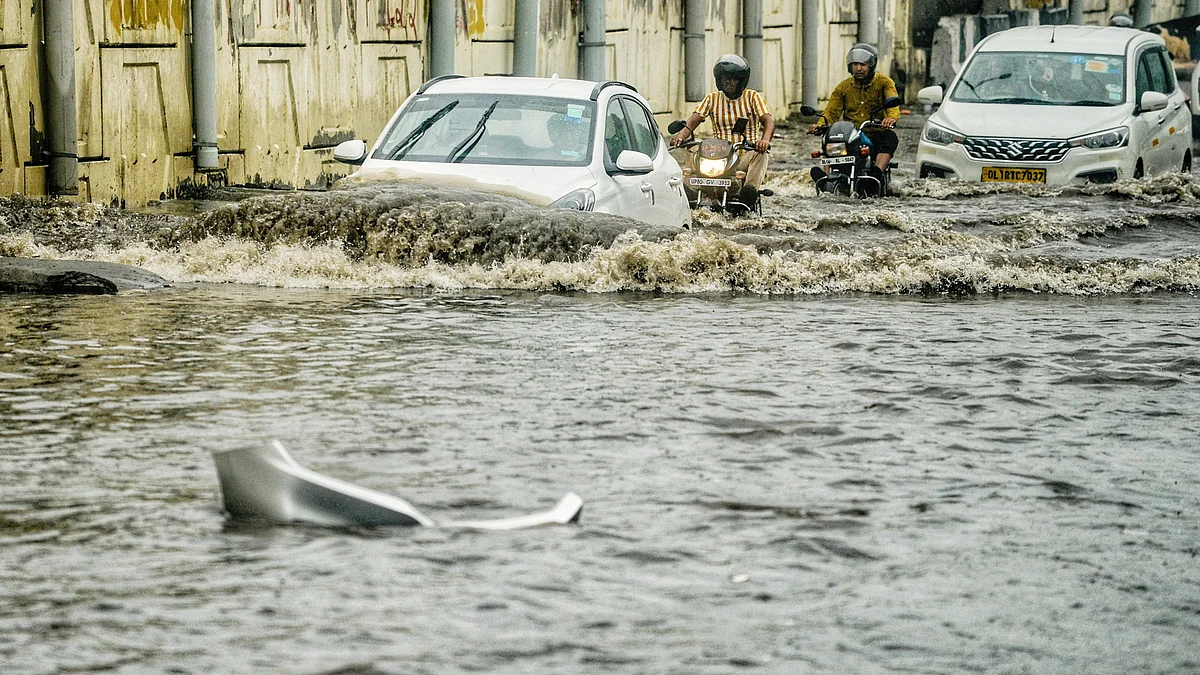 A waterlogged road after rain in New Delhi (photo: PTI)