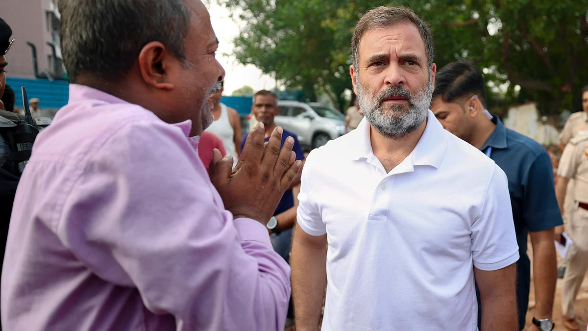 Rahul Gandhi during his visit to demolition sites in Wazirpur on 25 July (photo: PTI)
