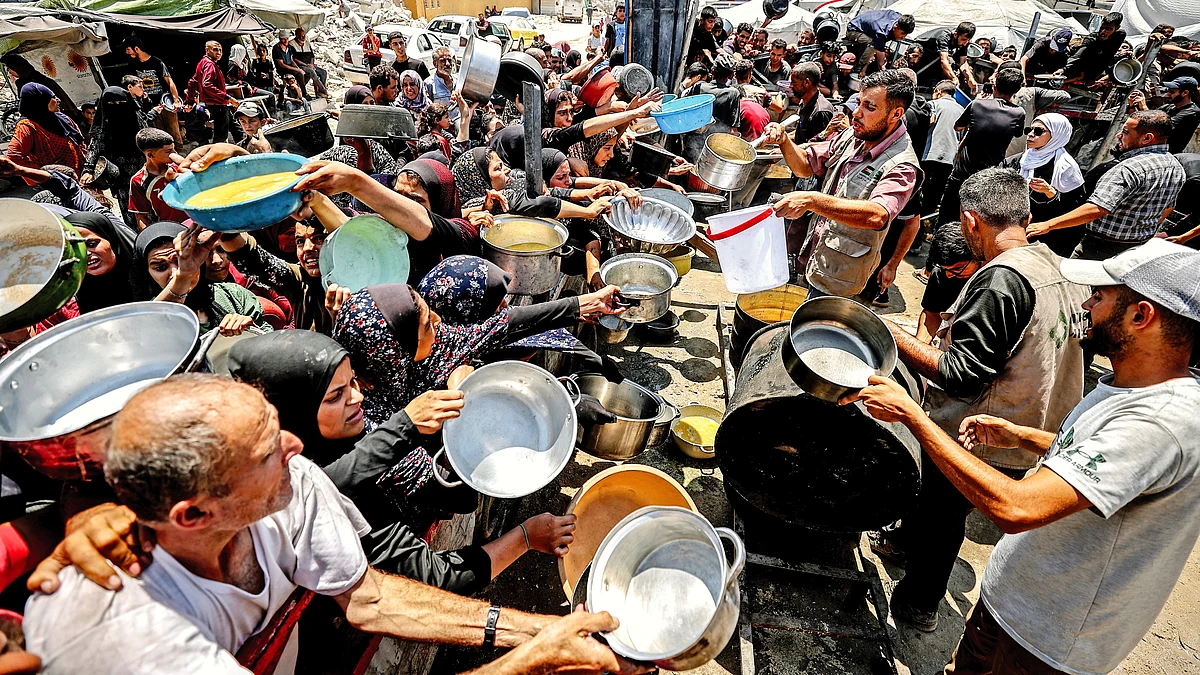 Food distributed by a charity in Gaza amid ongoing Israeli blockade and attacks