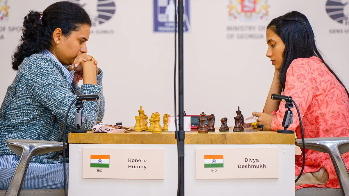 Koneru Humpy and Divya Deshmukh during the final match tiebreak (Flickr/PTI)