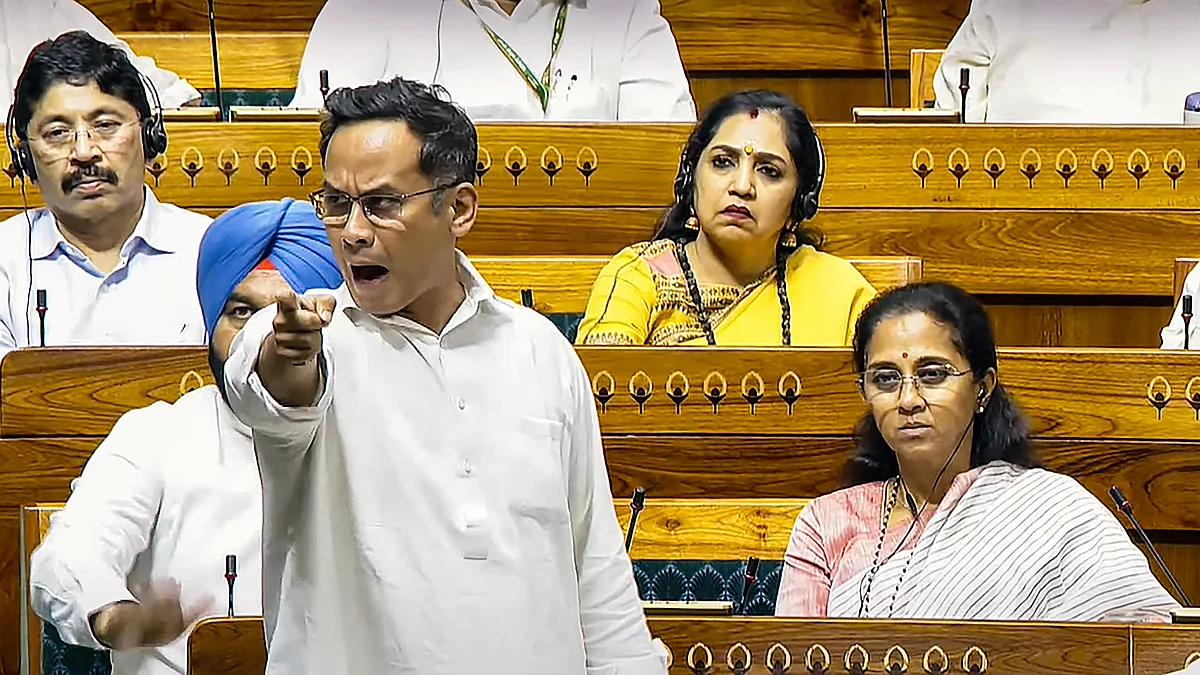 Congress MP Gaurav Gogoi during the debate in the Lok Sabha (photo: Sansad TV via PTI)