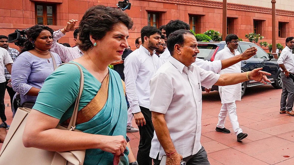 Priyanka Gandhi Vadra arrives in Parliament (photo: PTI)