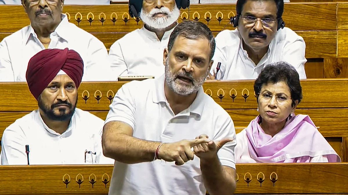 Rahul Gandhi in the Lok Sabha, 29 July (photo: Sansad TV via PTI)