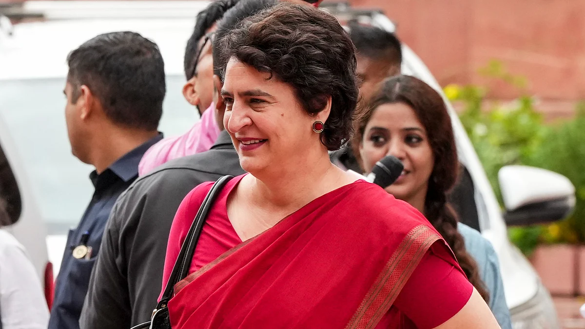 Priyanka Gandhi Vadra arrives during the Monsoon session of Parliament on 29 July (photo: PTI)