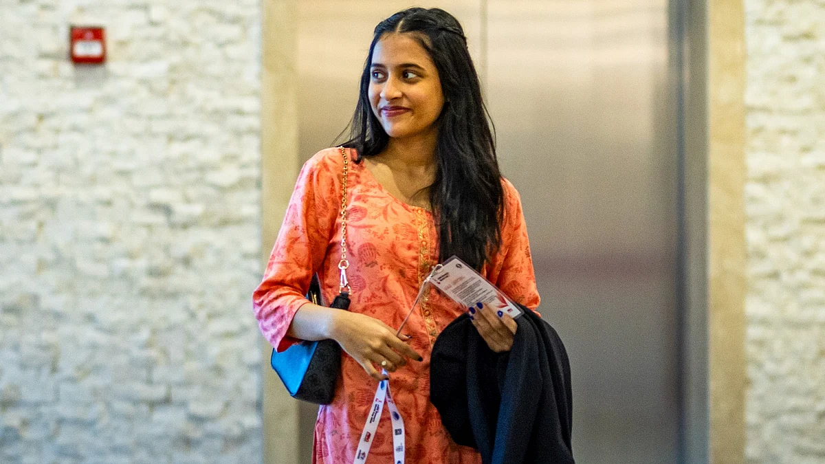 The morning after the win, a smiling Divya Deshmukh (photo: FIDE via PTI)