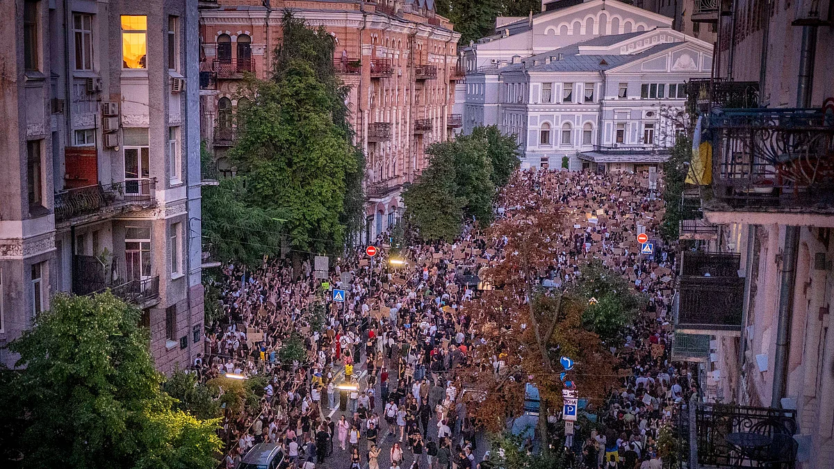 People protest in Kyiv on 23 July (photo: AP/PTI)