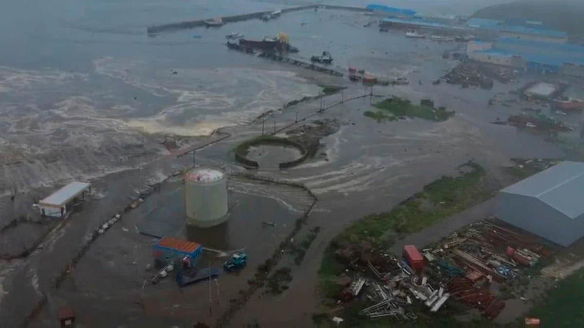 Image shows the aftermath of tsunami hitting coastal area of Kuril Islands, Russia on 30 July (AP/PTI)