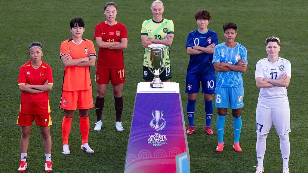 Sangita Basfore (second right) strikes a pose with some other stars ahead of Sydney draw