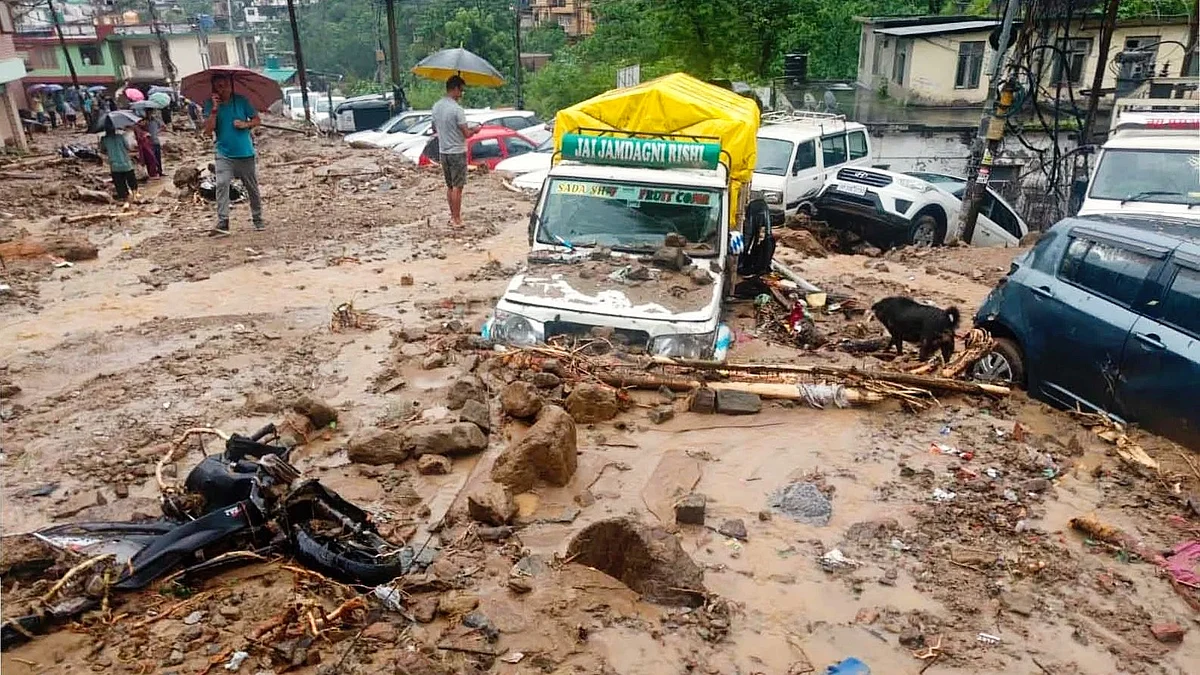 That sinking feeling: After a flash flood in Himachal Pradesh. (photo: PTI)