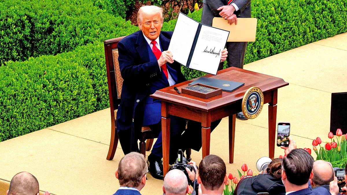 At the White House event in April, when Trump first announced his sweeping 'reciprocal tariffs'