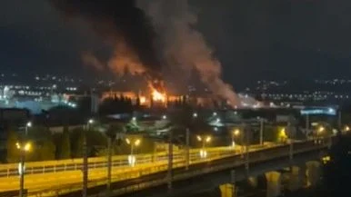 Ukrainian drone attack on an oil depot near Russia (photo: @front_ukrainian/X)