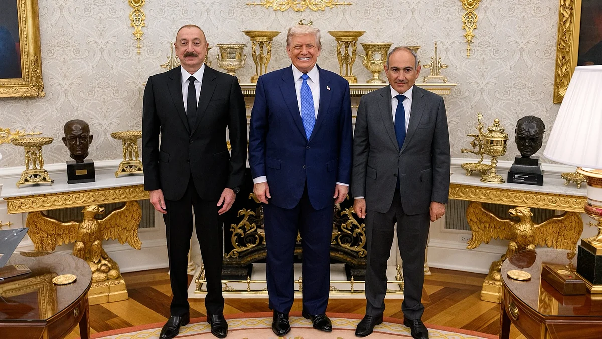 Ilham Aliyev and Nikol Pashinyan with Donald Trump