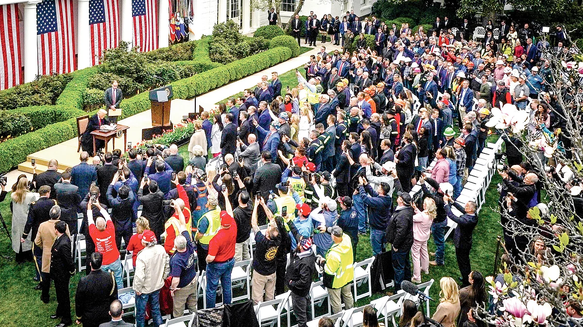 Donald Trump proclaims his tariffs on the White House lawns