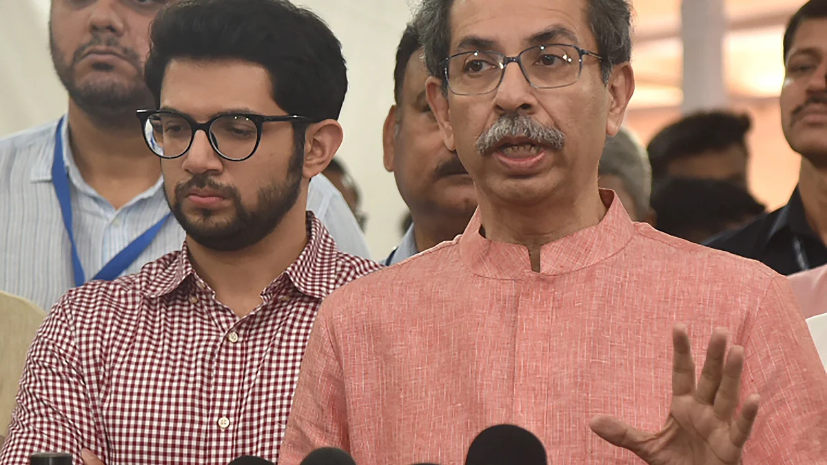 Uddhav Thackeray and Aditya Thackeray at Vidhan Bhavan in Mumbai