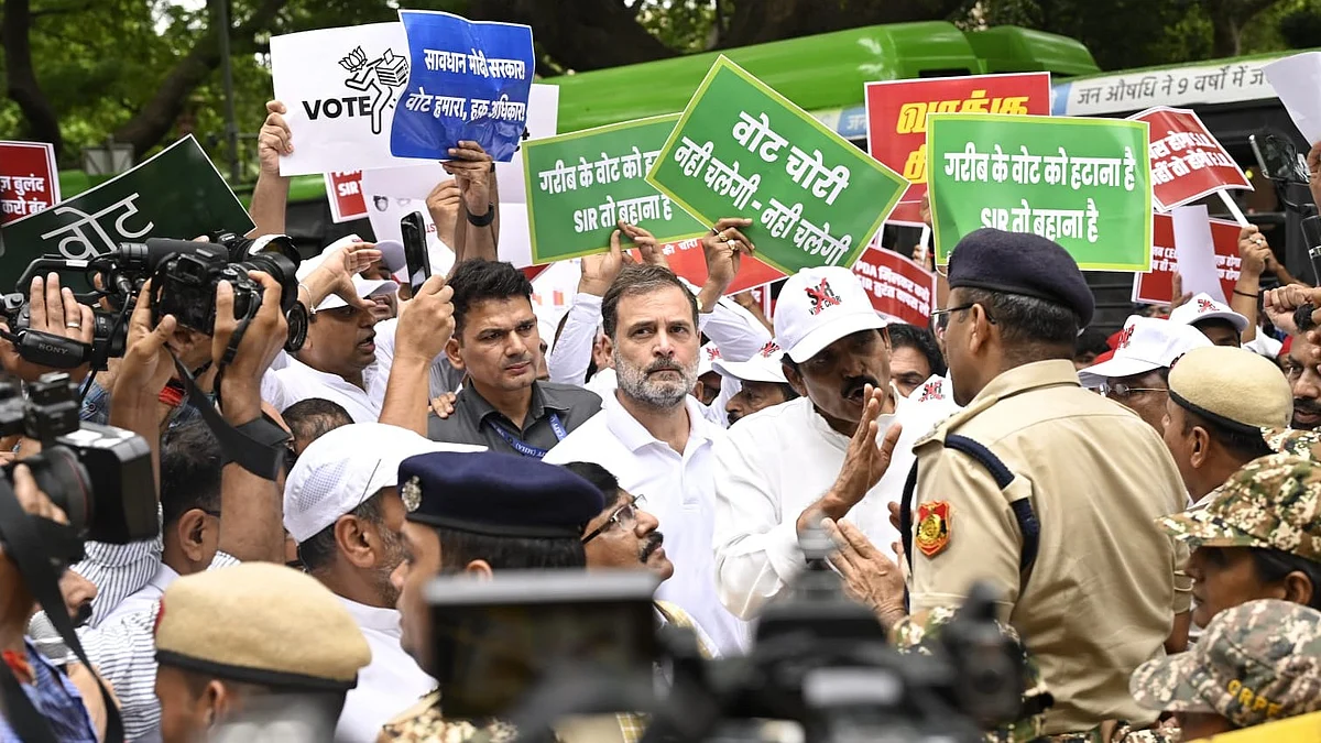 Rahul Gandhi during a protest march in New Delhi on 11 August
