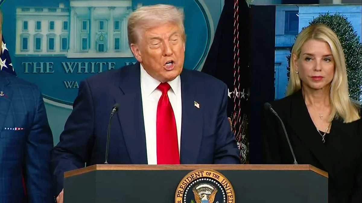 Donald Trump speaks to the press