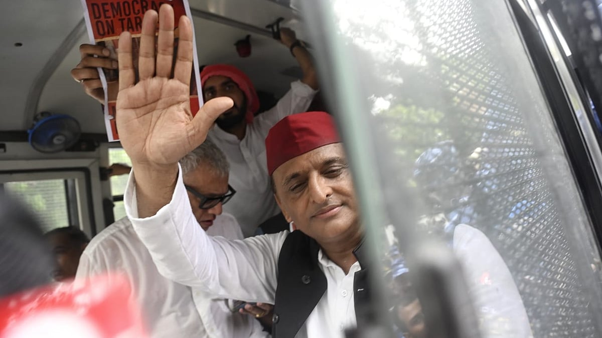 Akhilesh Yadav during the protest.