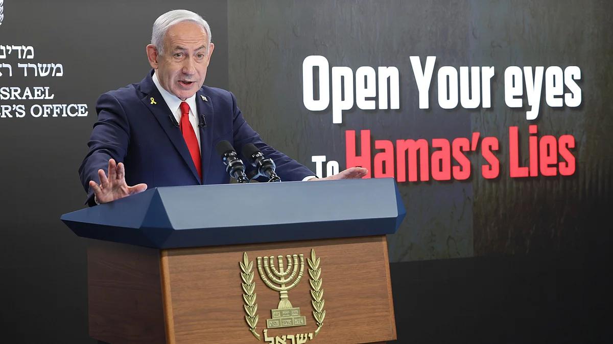 Benjamin Netanyahu speaks during a press conference in Jerusalem on 10 August