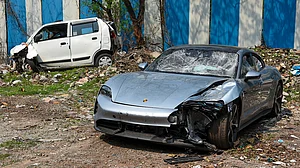 The abandoned Porsche, sans numberplates, after the accident (file photo)
