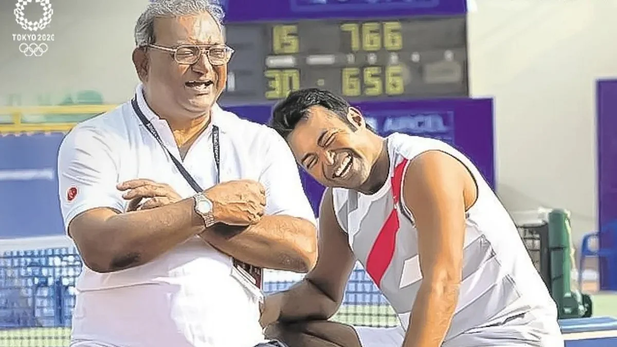 At the Tokyo 2020 Olympics, Dr Vece Paes shares a laugh with Leander