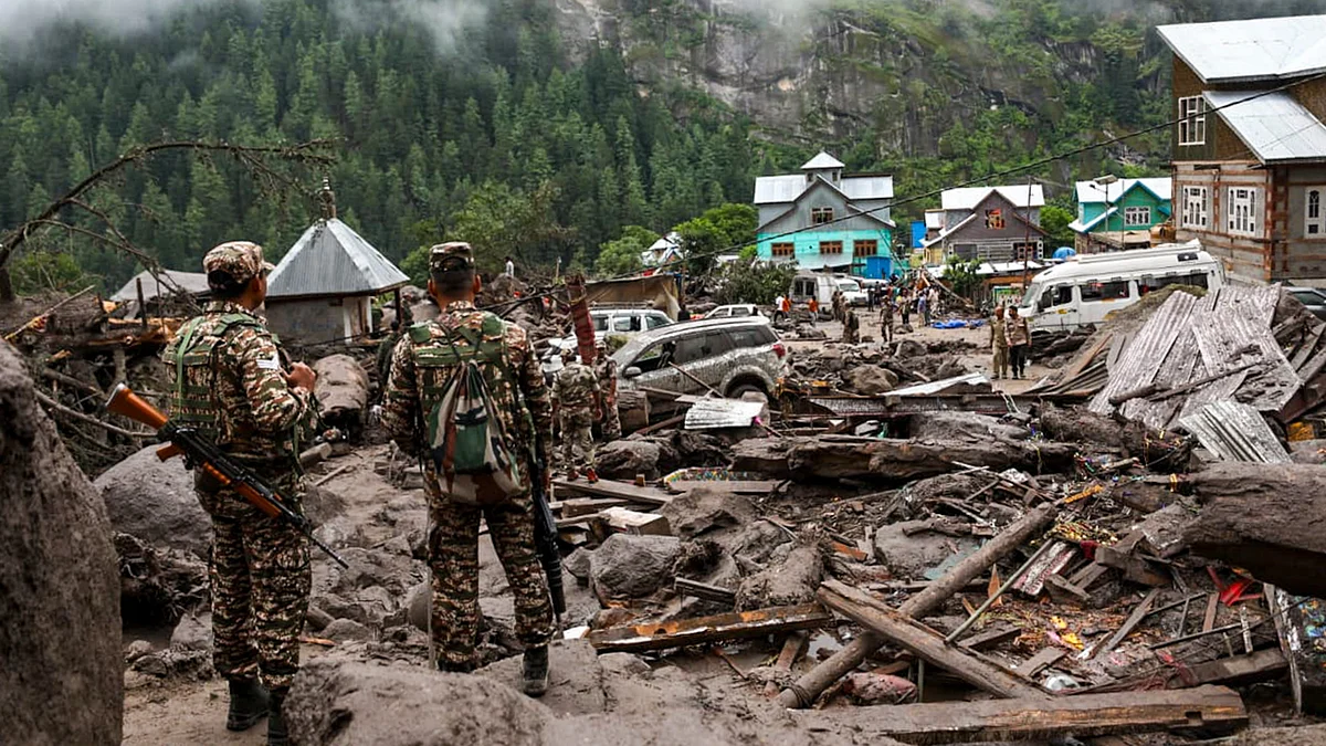 Rescue work underway at an affected area in Kishtwar on 15 August