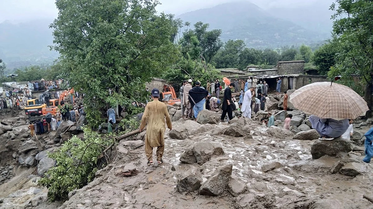 Rescue operation underway in Bajaur district, northwestern Pakistan, on 15 August