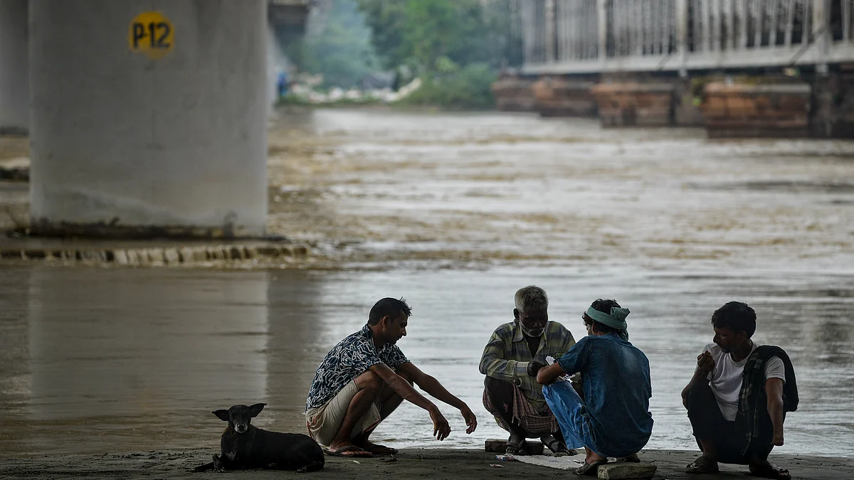 Swollen Yamuna river during the monsoon season in New Delhi on 17 August