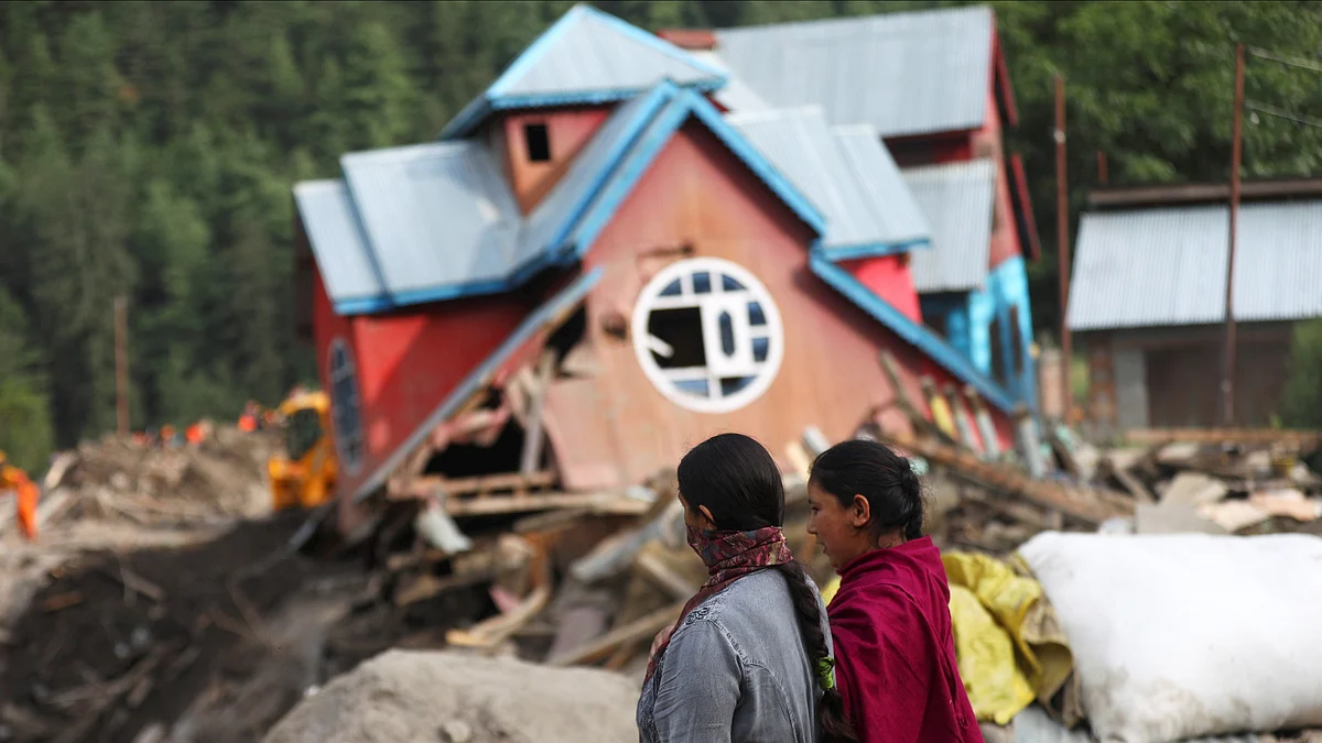 A collapsed house in Kishtwar district on 17 August