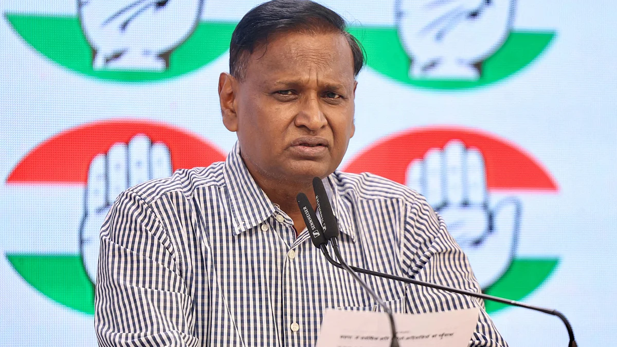 Congress candidate Udit Raj addresses a press conference in New Delhi