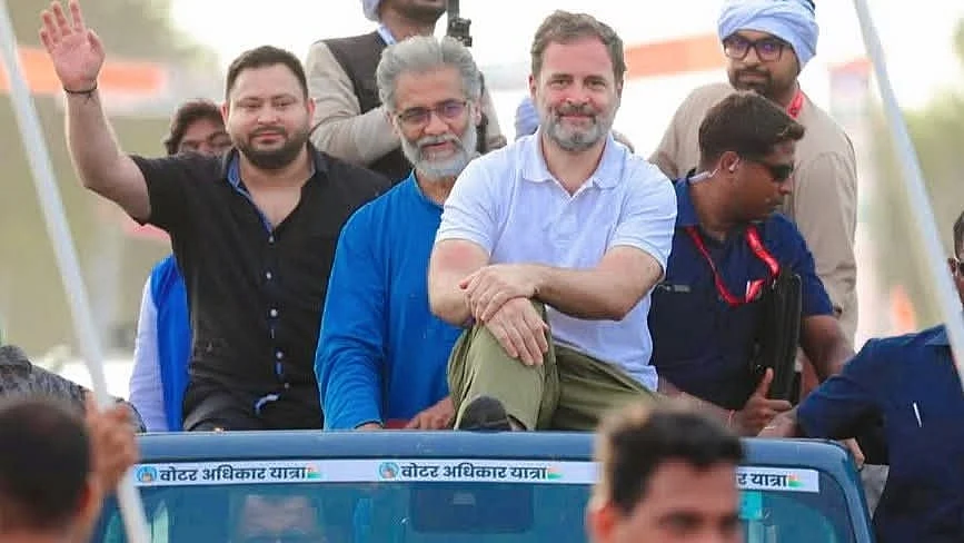 Dipankar Bhattacharya joins Rahul Gandhi and Tejashwi Yadav on Day 3 of the Voter Adhikar Yatra