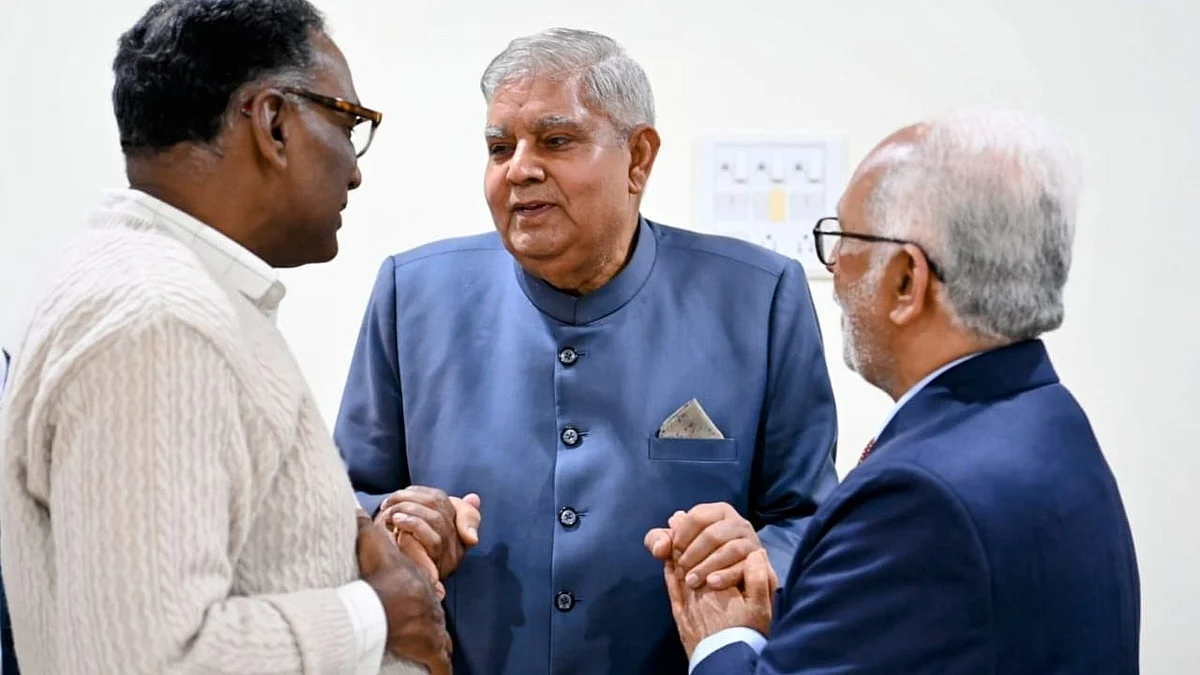 In better times: Jagdeep Dhankhar with justices Jasti Chelameswar and B. Sudershan Reddy 
