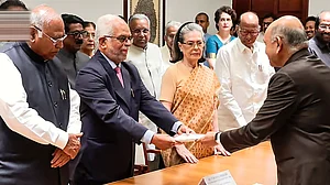 candidate B. Sudershan Reddy (C) files his nomination in New Delhi, 20 Aug