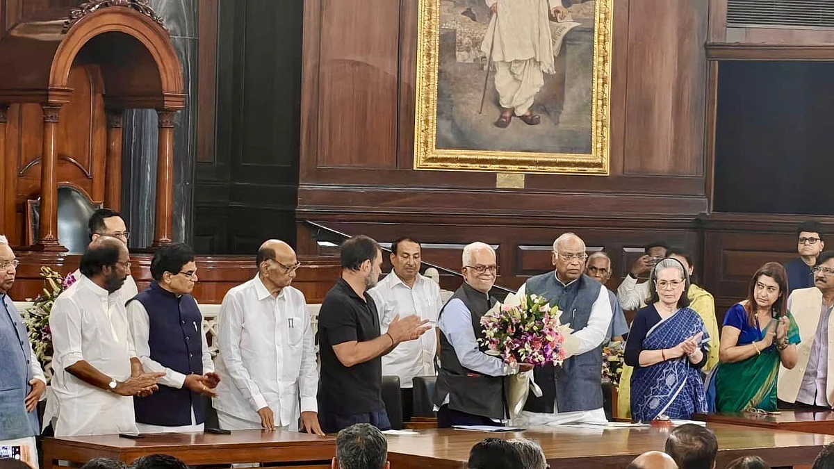 B. Sudarshan Reddy with INDIA bloc MPS. (Photo: INC@Congress)