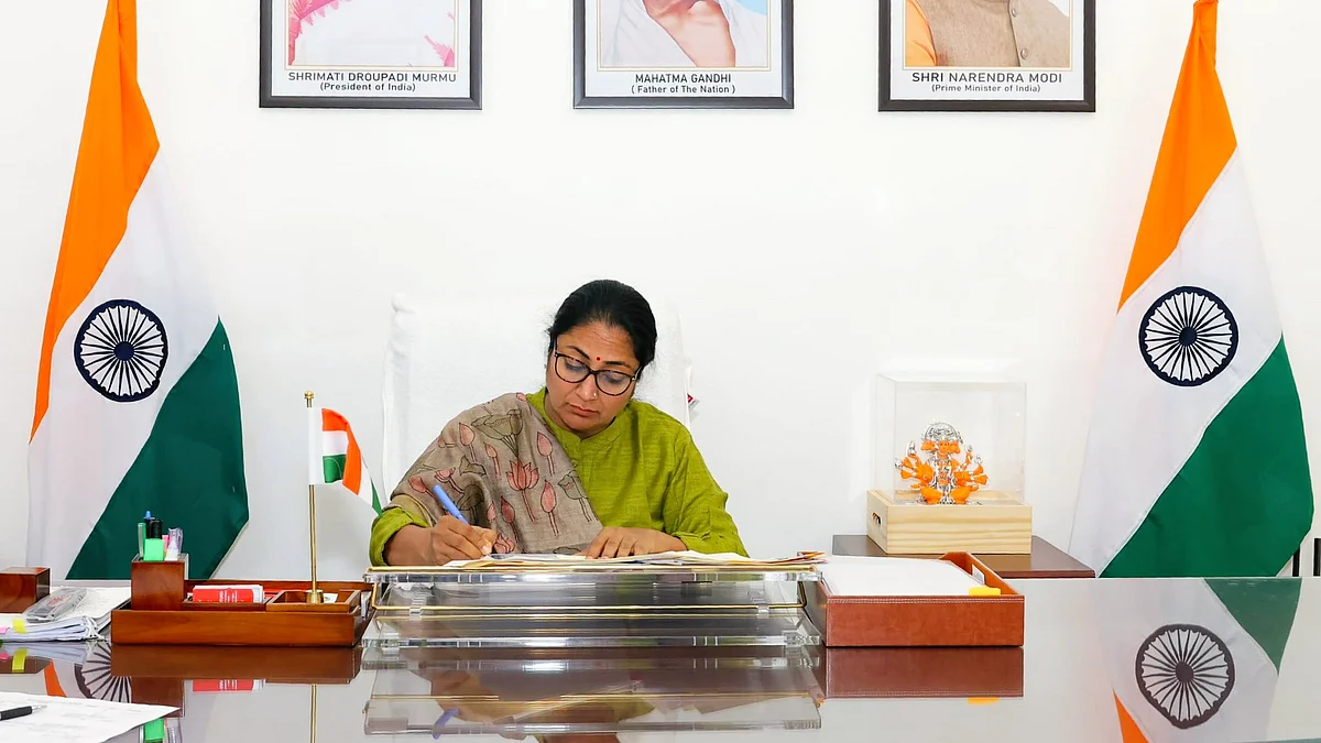 Delhi CM Rekha Gupta at work 